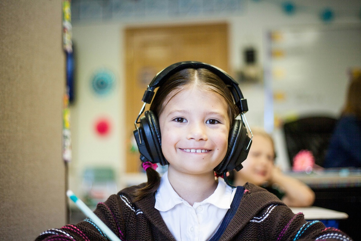 Girl wearing headphones