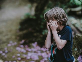 The boy crying