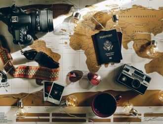 World Map and Travel Belongings