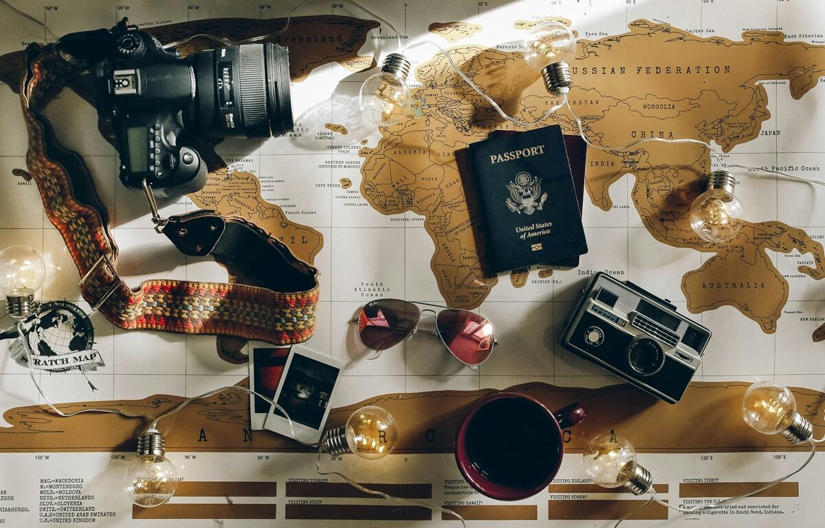 World Map and Travel Belongings