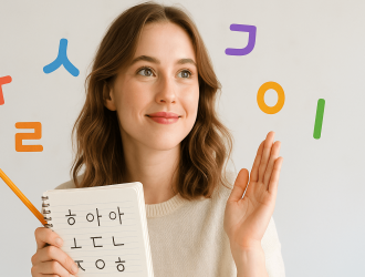 A woman studying Korean
