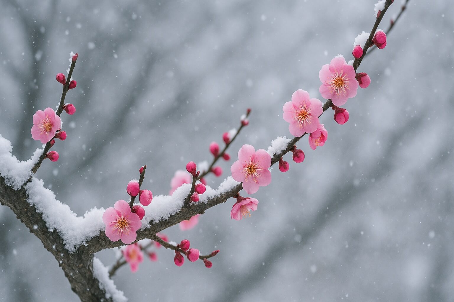 The sight of plum blossoms blooming in winter