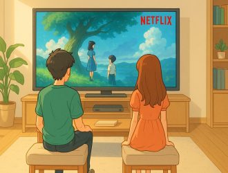 Men and women watching Netflix on TV