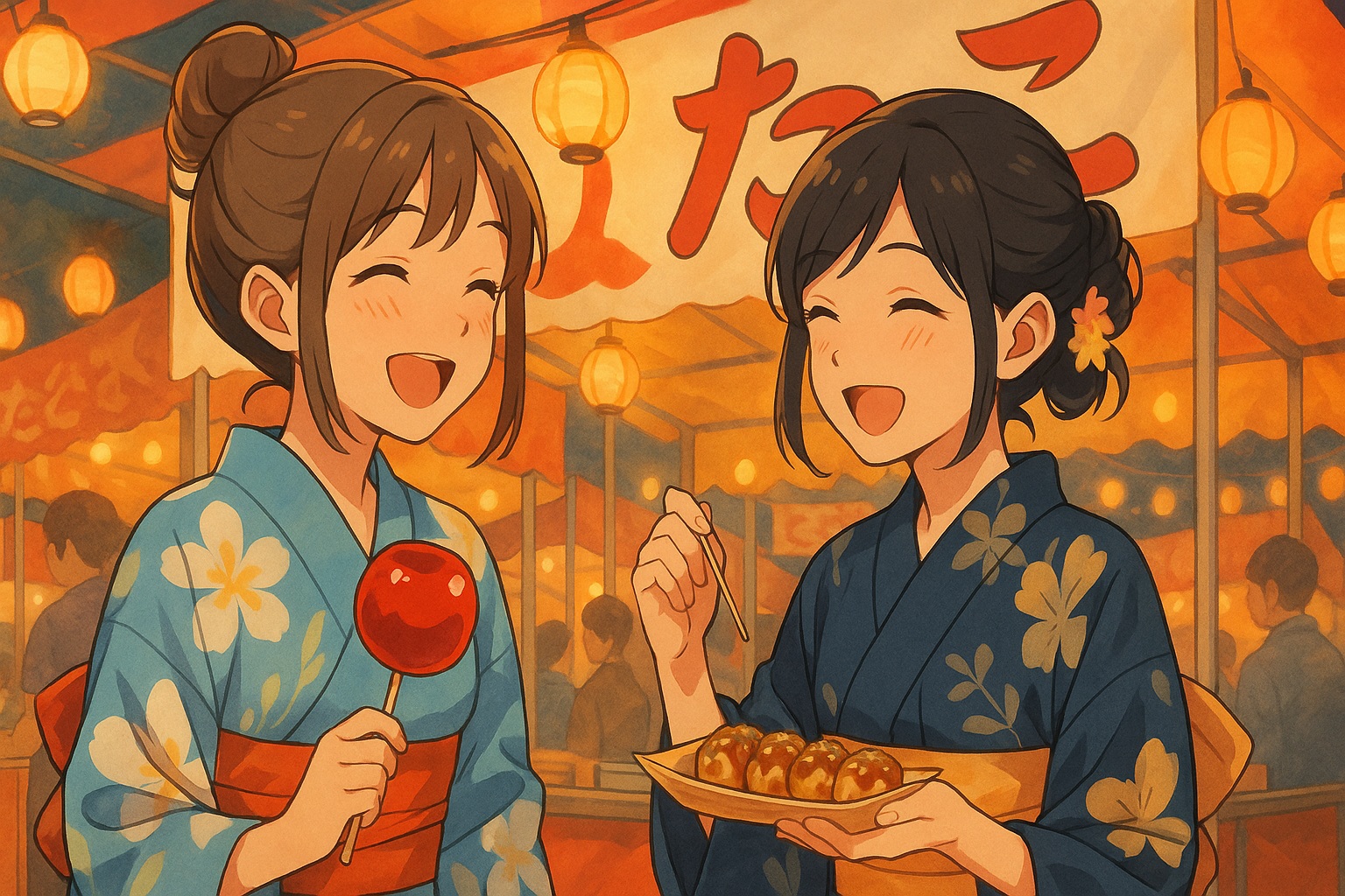 Women in yukata enjoying Japanese festivals