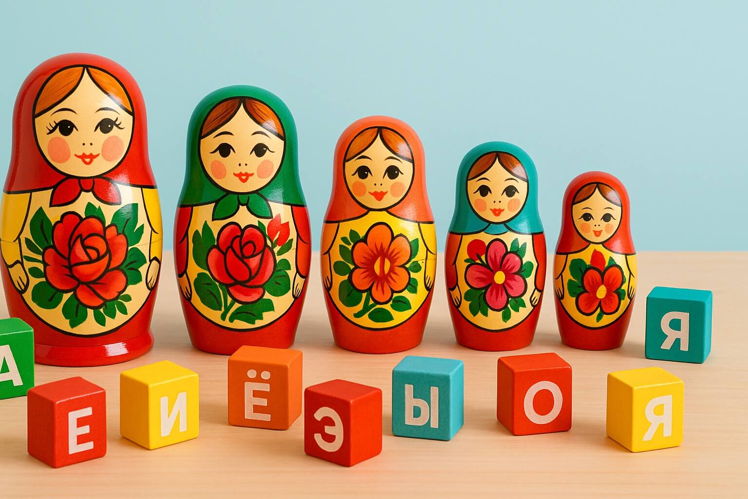 Matryoshka dolls and Russian language blocks