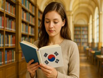 Woman reading a Korean book