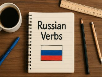 The Russian flag is drawn on the notebook.