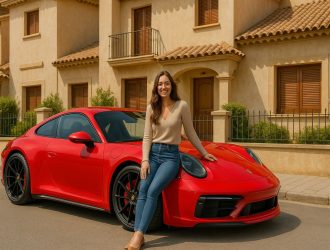 Red sports car and woman