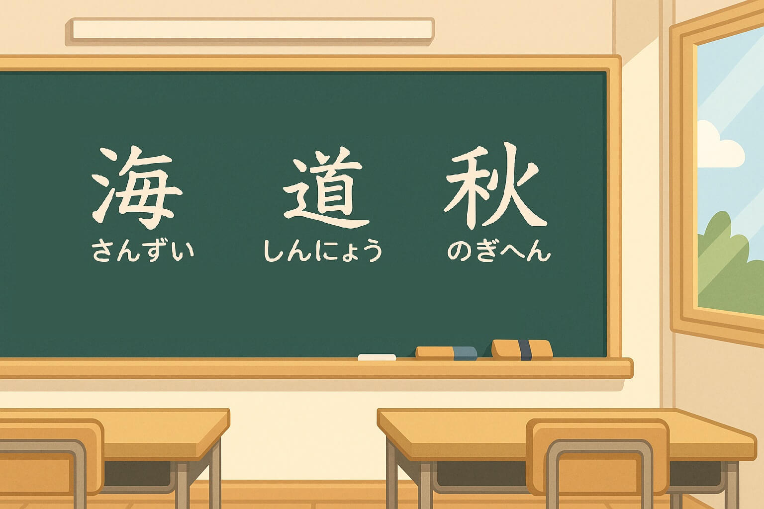 There are kanji characters written on the blackboard.