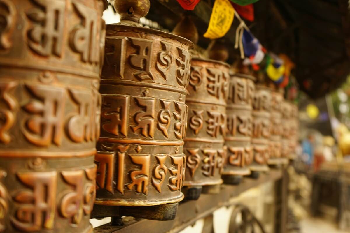An ancient Buddhist prayer wheel inscribed with characters