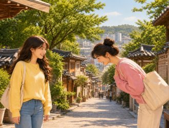 Korean Greeting Conversation Guide Illustration