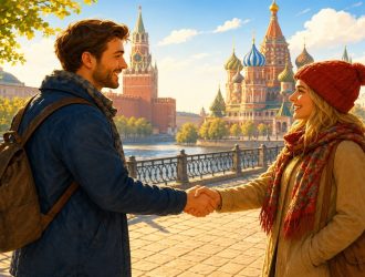 Russian People Greeting Each Other Warmly